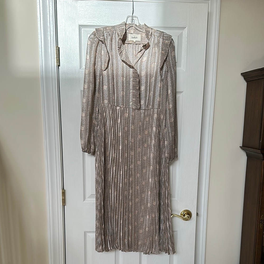 ba&sh Cream Maxi Sundress with Long Bishop Sleeves and V-Neck